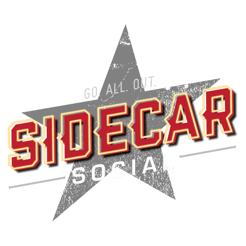 Logo for Sidecar Social with star in background and text 'Go. All. Out.'